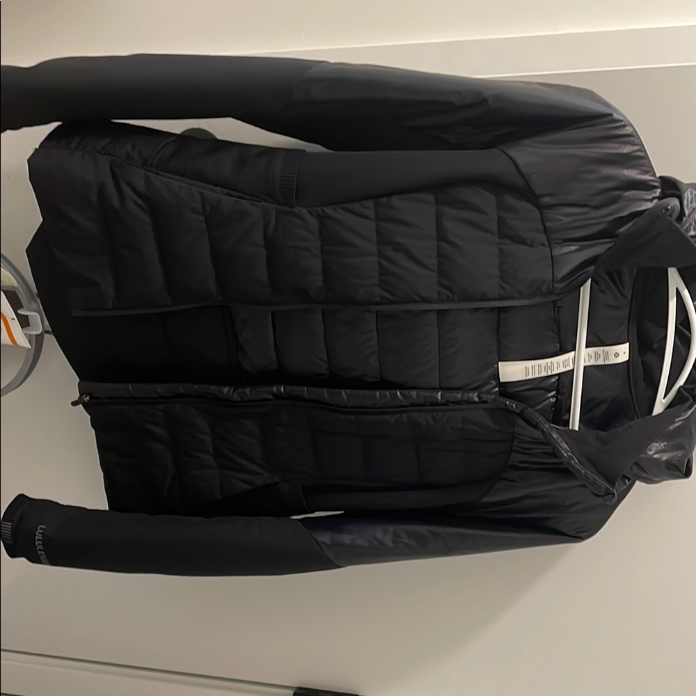 Black Quilted Puffer Jacket with Raised Collar
